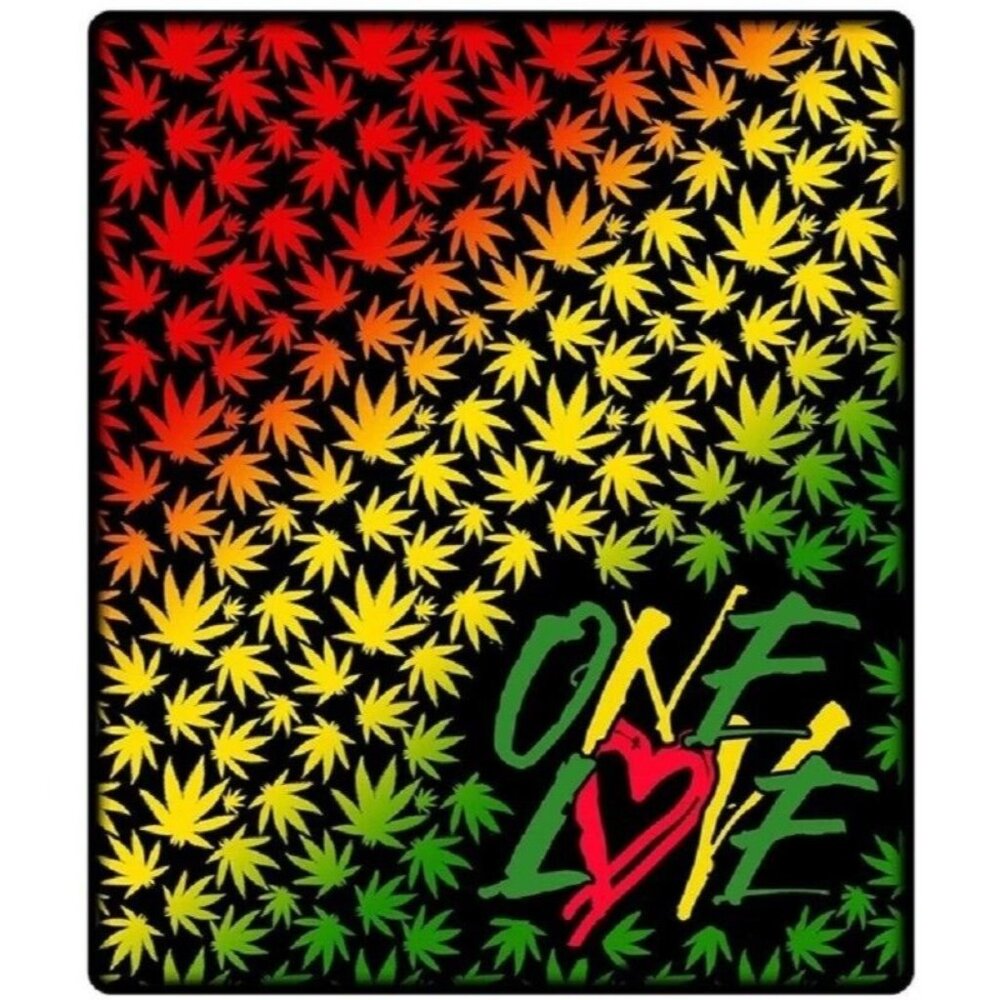 New One Love Rasta Pot Leaf Plush Fleece Throw Gift Blanket Weed Smoke Marijuana